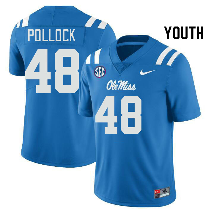 Youth #48 Charlie Pollock Ole Miss Rebels College Football Jerseys Stitched Sale-Power Blue - Click Image to Close